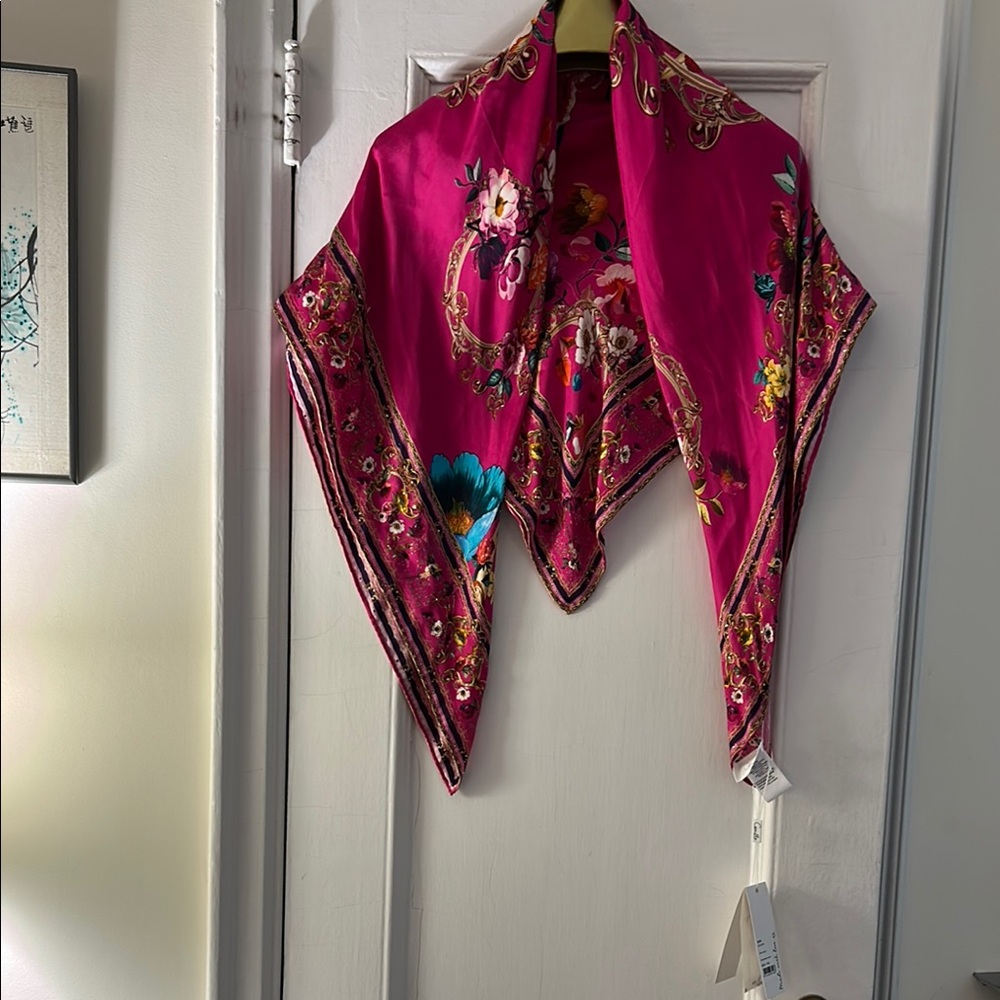 Camilla fuchsia and black floral silk scarf